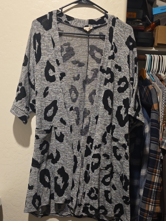 Lovely Melody Jackets & Blazers - Lovely Melody Gray and Black Leopard Print Lightweight Cardigan